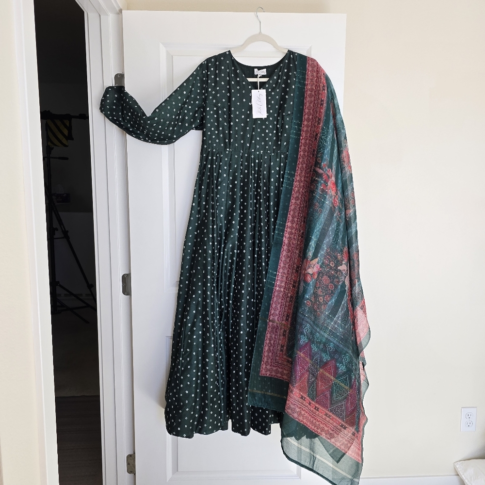 Idaho Anarkali Pishwas Maxi Dress - 42" XL Green (Indian Size 3XL) - Picture 3 of 16